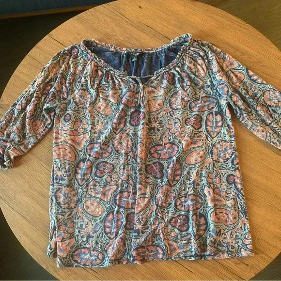 Lucky Brand Women’s Blue Multi Printed Bohemian Blouse Size 1X - Picture 3 of 7